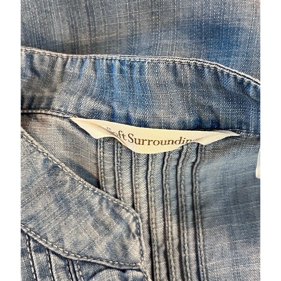 Soft Surroundings Denim Chambray Long Sleeve Pleated Tunic Blouse Top Size PSMAL - Picture 8 of 10